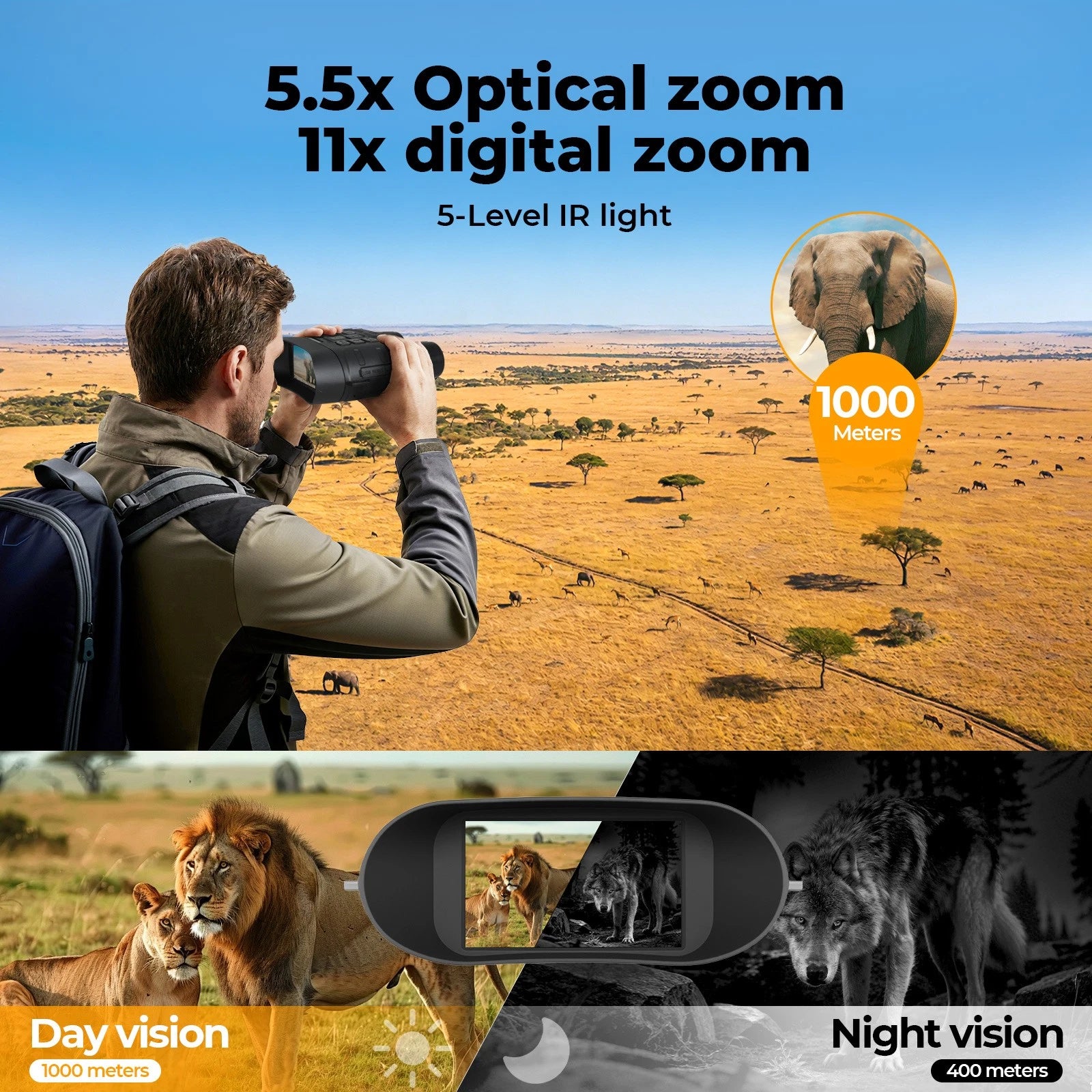 Spector Night Vision Goggles – 4K Video, 36MP, 5.5X Optical Zoom, Infrared Hunting Binoculars | AU GPG Av8Store