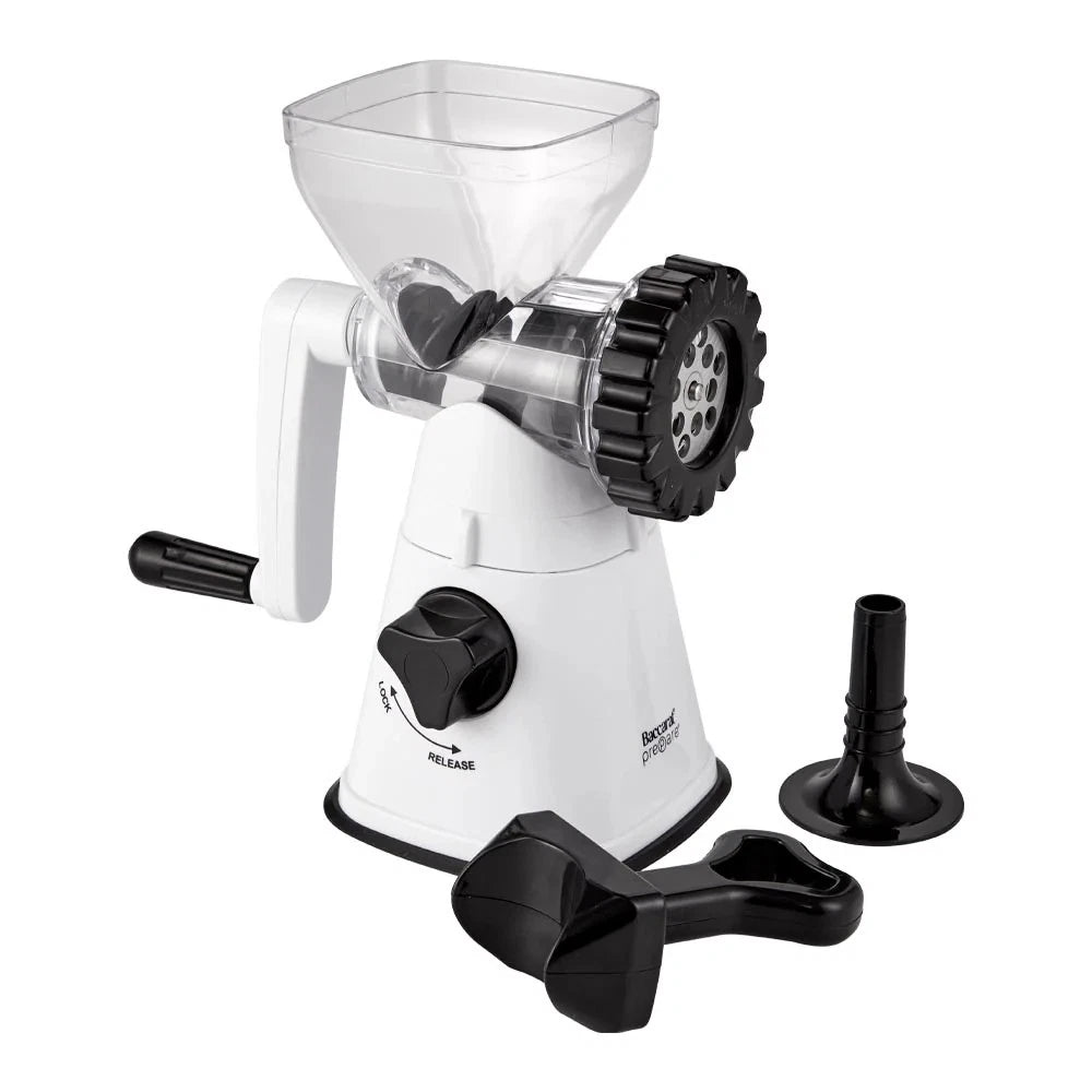 Baccarat Prepare Meat Mincer – Manual Hand Mincer with Sausage Tube & Blades