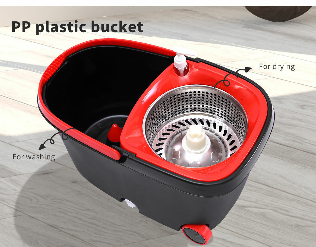 Spin mop bucket wheels and drain valve