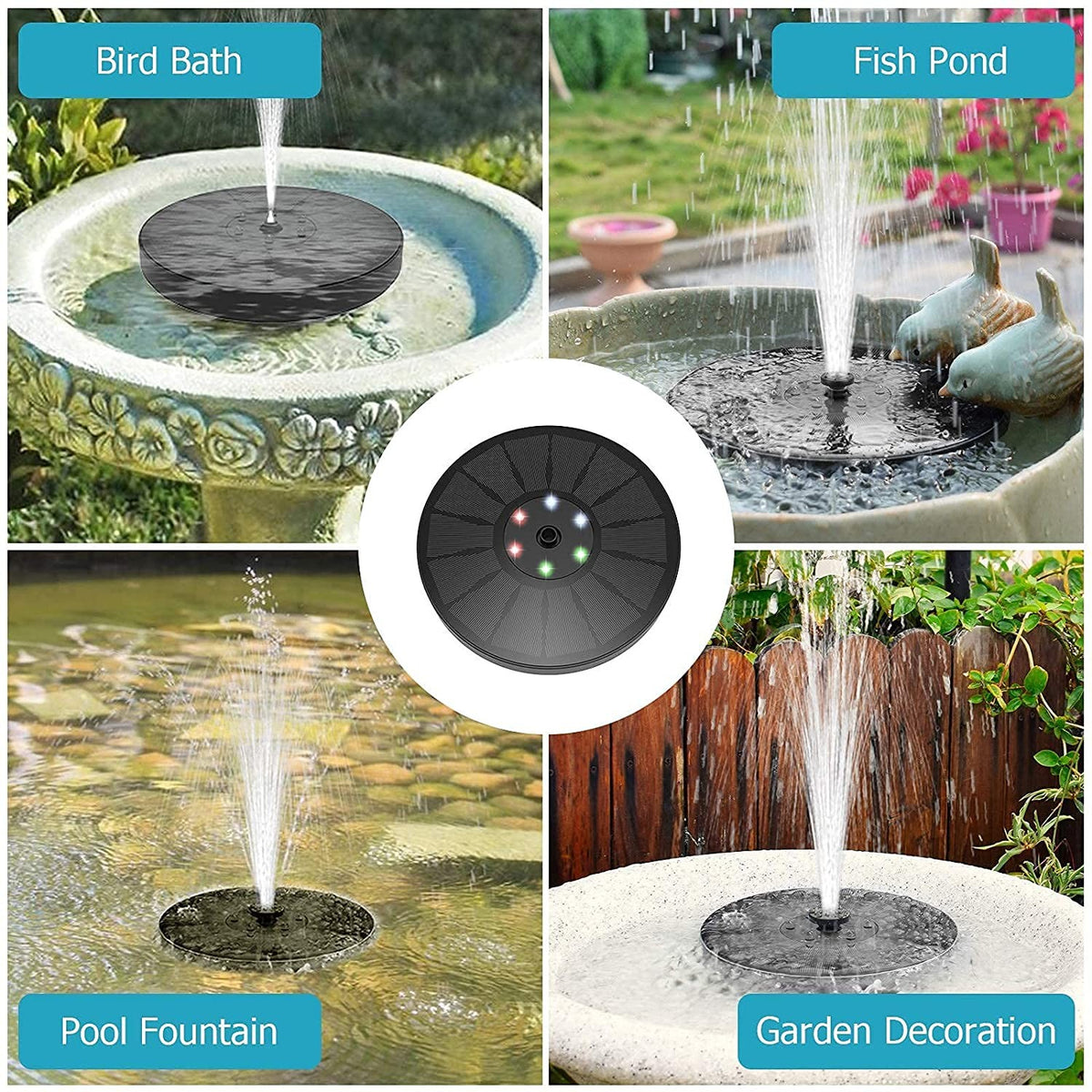 Solar fountain in a garden pond