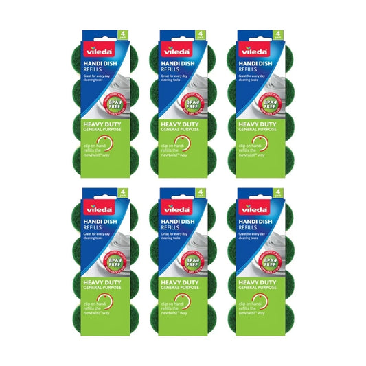 Multiple packages of Vileda Handi Dish Refills on a white background