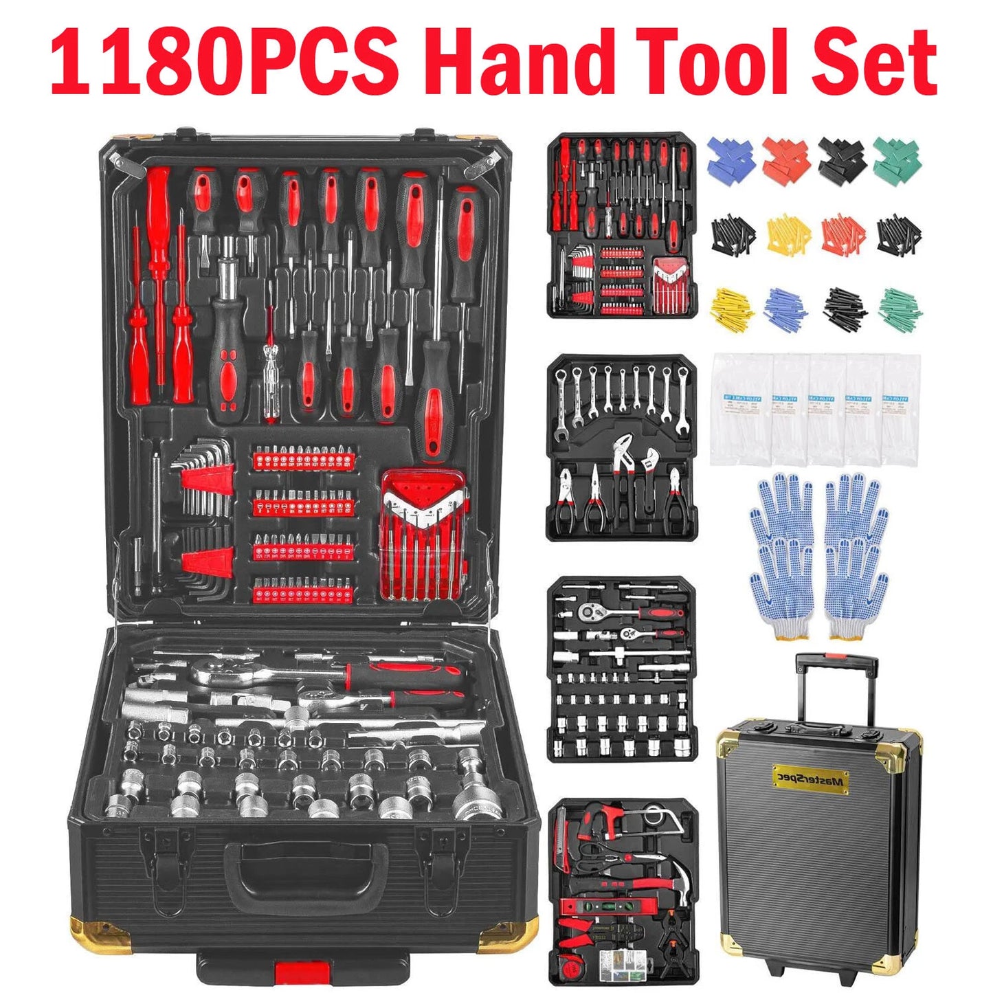1180PCS Hand Tool Kit Aluminium Case Rolling Box Household Auto Repair Set OZAB Av8Store