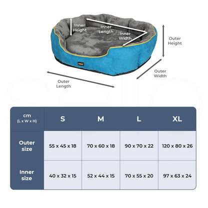 Measurement chart for a pet bed with dimensions labeled