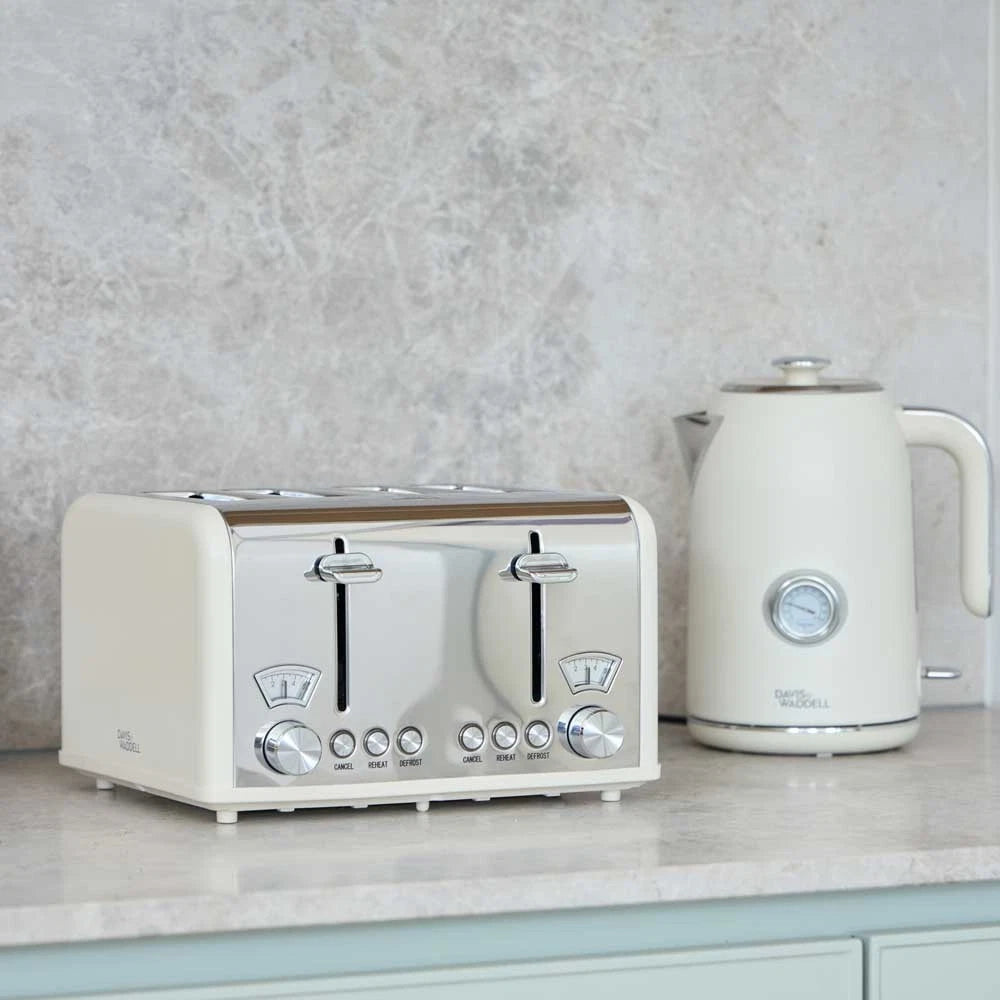 Davis & Waddell Newbury Vintage 4-Slice Toaster – Cream & Stainless Steel RBK Av8Store