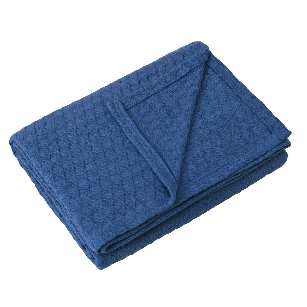 Onkaparinga Heirloom Bamboo Cotton Blanket Queen King Blue - folded