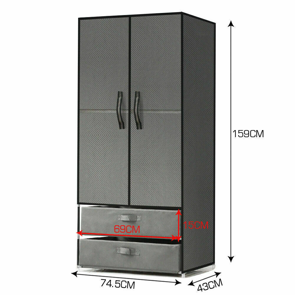 Portable wardrobe doors open showing hanging rail
