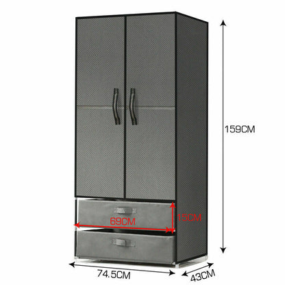Portable wardrobe doors open showing hanging rail