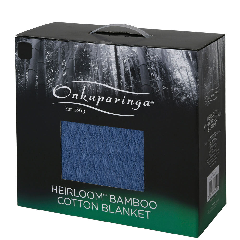 Onkaparinga Heirloom Bamboo Cotton Blanket Queen King Blue - on bed