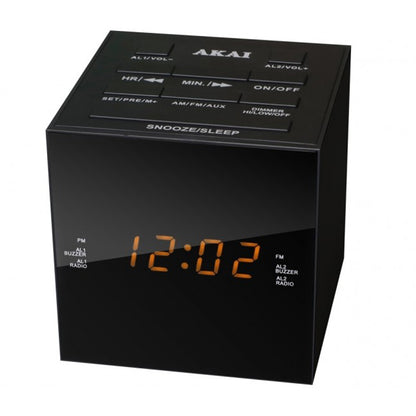 Akai Cube Alarm Clock Radio AM FM Black - front view