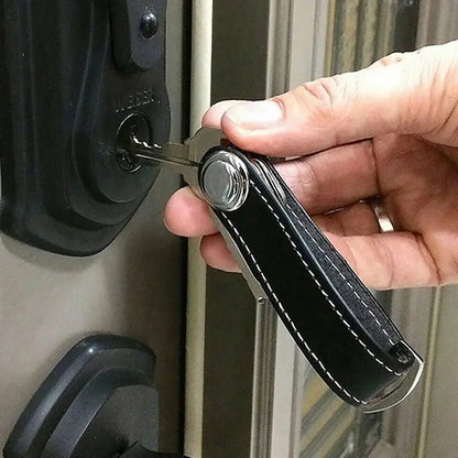 Men Genuine Leather Smart Key Holder Compact Folder Organizer Clip Keychain OZAB