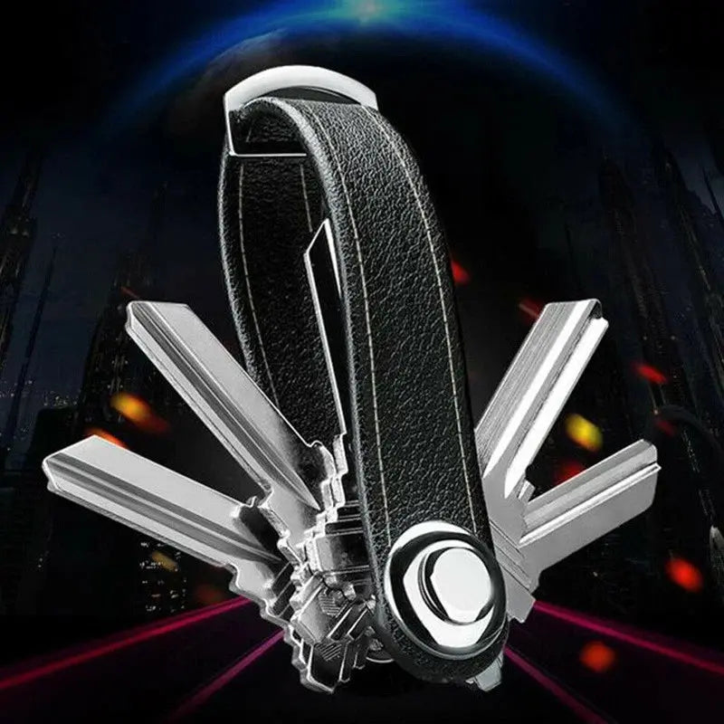 Men Genuine Leather Smart Key Holder Compact Folder Organizer Clip Keychain OZAB