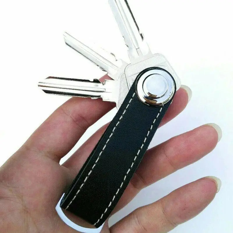 Men Genuine Leather Smart Key Holder Compact Folder Organizer Clip Keychain OZAB