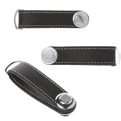 Men Genuine Leather Smart Key Holder Compact Folder Organizer Clip Keychain OZAB