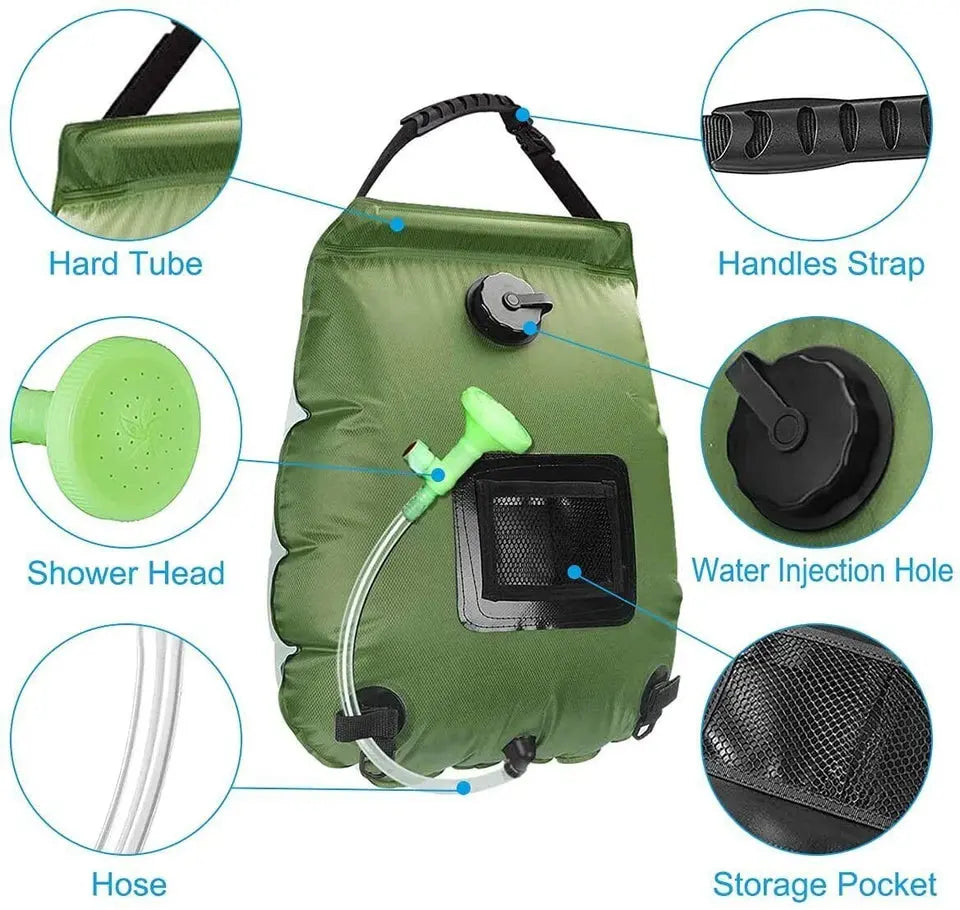 20L Solar Camp Shower Bag Portable Outdoor Heating Water Pipe Camping Hiking OZAB