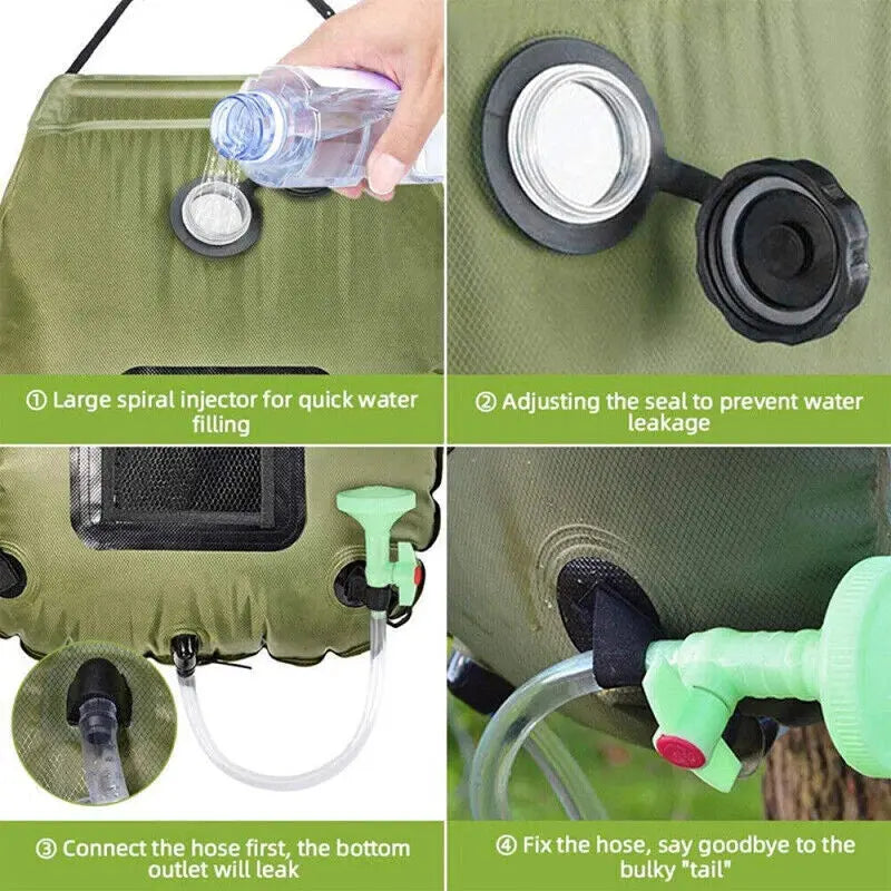20L Solar Camp Shower Bag Portable Outdoor Heating Water Pipe Camping Hiking OZAB