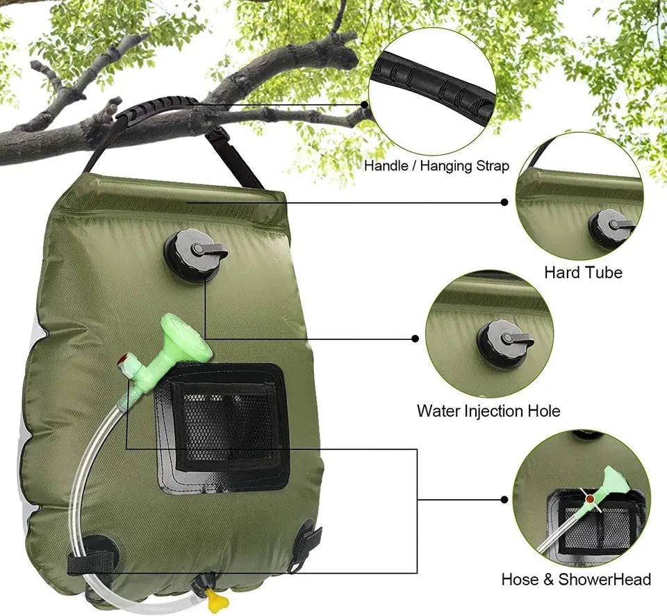 20L Solar Camp Shower Bag Portable Outdoor Heating Water Pipe Camping Hiking OZAB