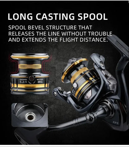 BEARKING Saltwater Spinning Reel 9+1BB | 5.2:1 | 12KG Drag | Waterproof AEX