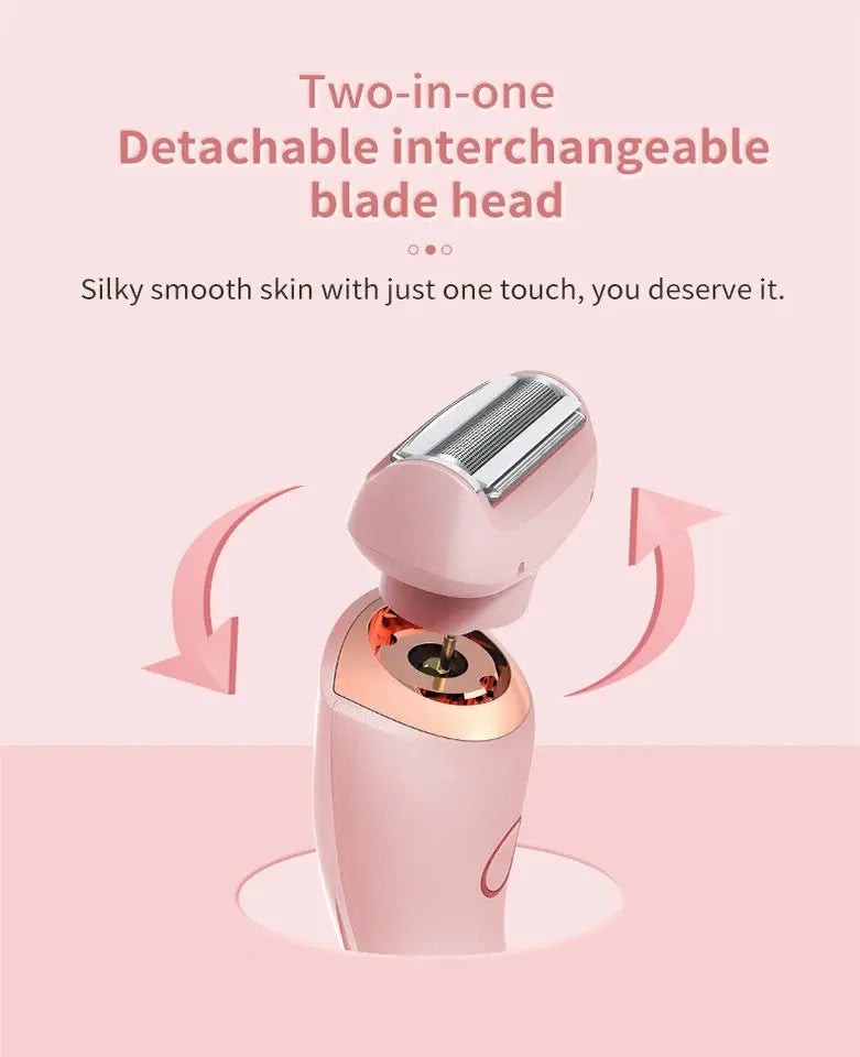 Pink two-in-one razor with detachable blade head on a pink background