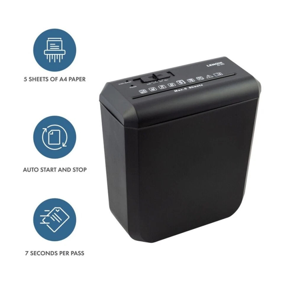 Lenoxx Paper Shredder – 180W, 5-Sheet A4 Capacity & 10L Bin | Home & Office | Black KGS Av8Store