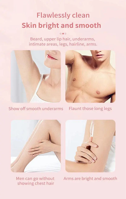 Advertisement for skin care product showing smooth skin on various parts of the body with text highlighting benefits.