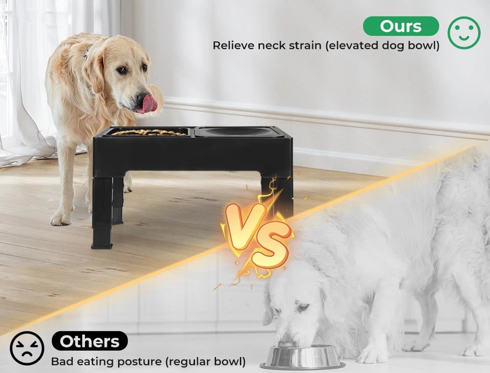 PaWz Elevated Dog & Cat Feeder | 4-Height Adjustable Raised Bowl with Slow Feeder