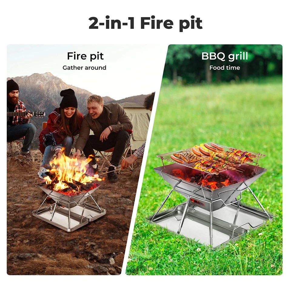 Moyasu Portable Folding Charcoal BBQ Grill & Fire Pit – Stainless Steel, Camping & Outdoor GPG Av8Store