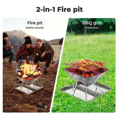 Moyasu Portable Folding Charcoal BBQ Grill & Fire Pit – Stainless Steel, Camping & Outdoor GPG Av8Store