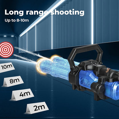 Electric Gatling Water Gun Blaster | Dual Barrel, LED Lights & Backpack Tank | Kids & Adults