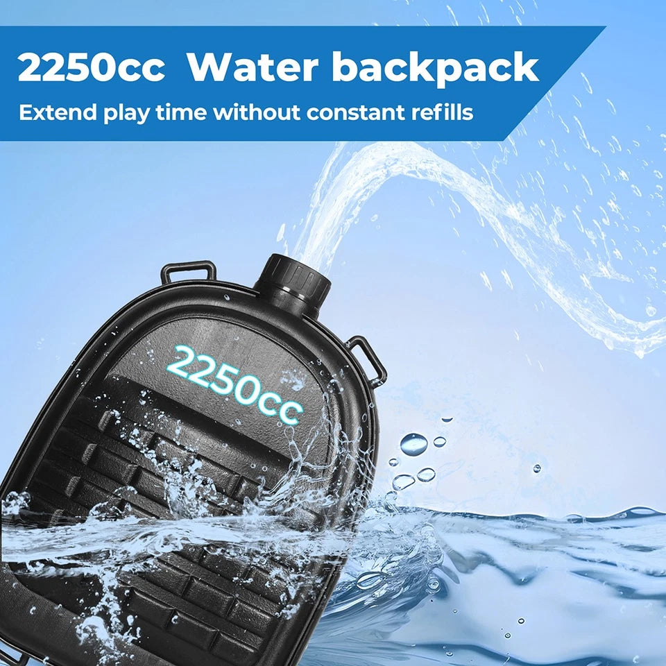 Electric Gatling Water Gun Blaster | Dual Barrel, LED Lights & Backpack Tank | Kids & Adults