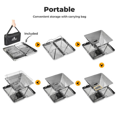 Moyasu Portable Folding Charcoal BBQ Grill & Fire Pit – Stainless Steel, Camping & Outdoor GPG Av8Store