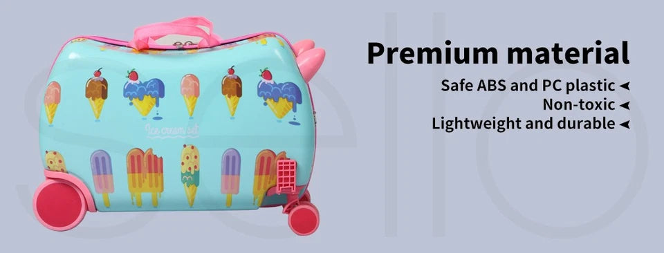 BoPeep Kids Ride On Suitcase | Children's Travel Luggage & Carry-On Trolley Bag | Ice Cream Design
