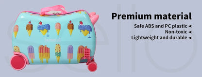 BoPeep Kids Ride On Suitcase | Children's Travel Luggage & Carry-On Trolley Bag | Ice Cream Design