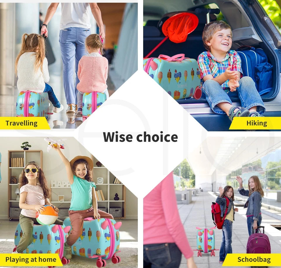 BoPeep Kids Ride On Suitcase | Children's Travel Luggage & Carry-On Trolley Bag | Ice Cream Design