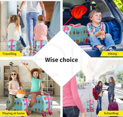 BoPeep Kids Ride On Suitcase | Children's Travel Luggage & Carry-On Trolley Bag | Ice Cream Design