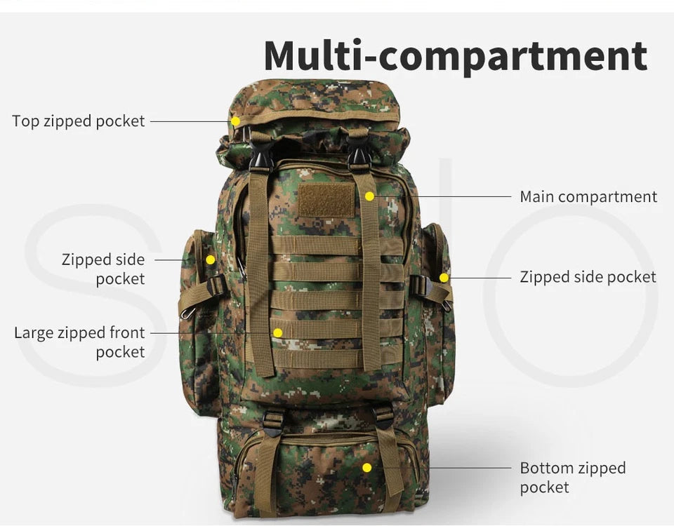 Slimbridge 80L Military Tactical Backpack | Waterproof Oxford | Hiking Camping Rucksack | Camo GPG Av8Store
