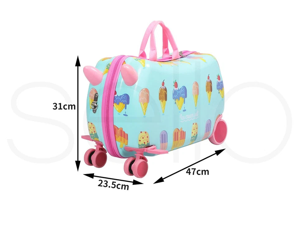 BoPeep Kids Ride On Suitcase | Children's Travel Luggage & Carry-On Trolley Bag | Ice Cream Design