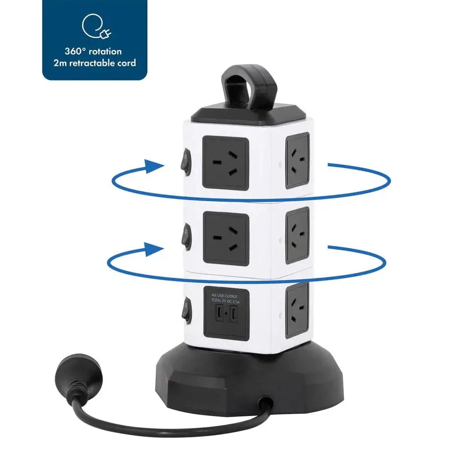 Lenoxx 10‑Outlet Power Tower Board w/ 4 USB Fast‑Charging Ports – PT1010 Surge‑Safe KGS