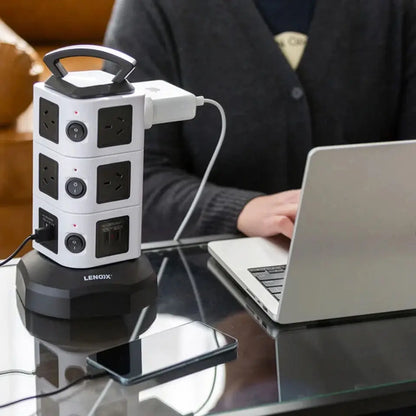 Lenoxx 10‑Outlet Power Tower Board w/ 4 USB Fast‑Charging Ports – PT1010 Surge‑Safe KGS