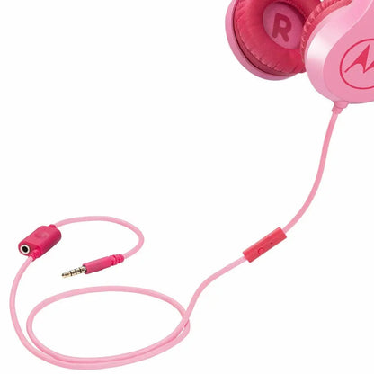 Motorola Kids Wired Over‑Ear Headphones – Pink | In‑Line Mic + 3.5mm Audio Splitter | School headphones KGS