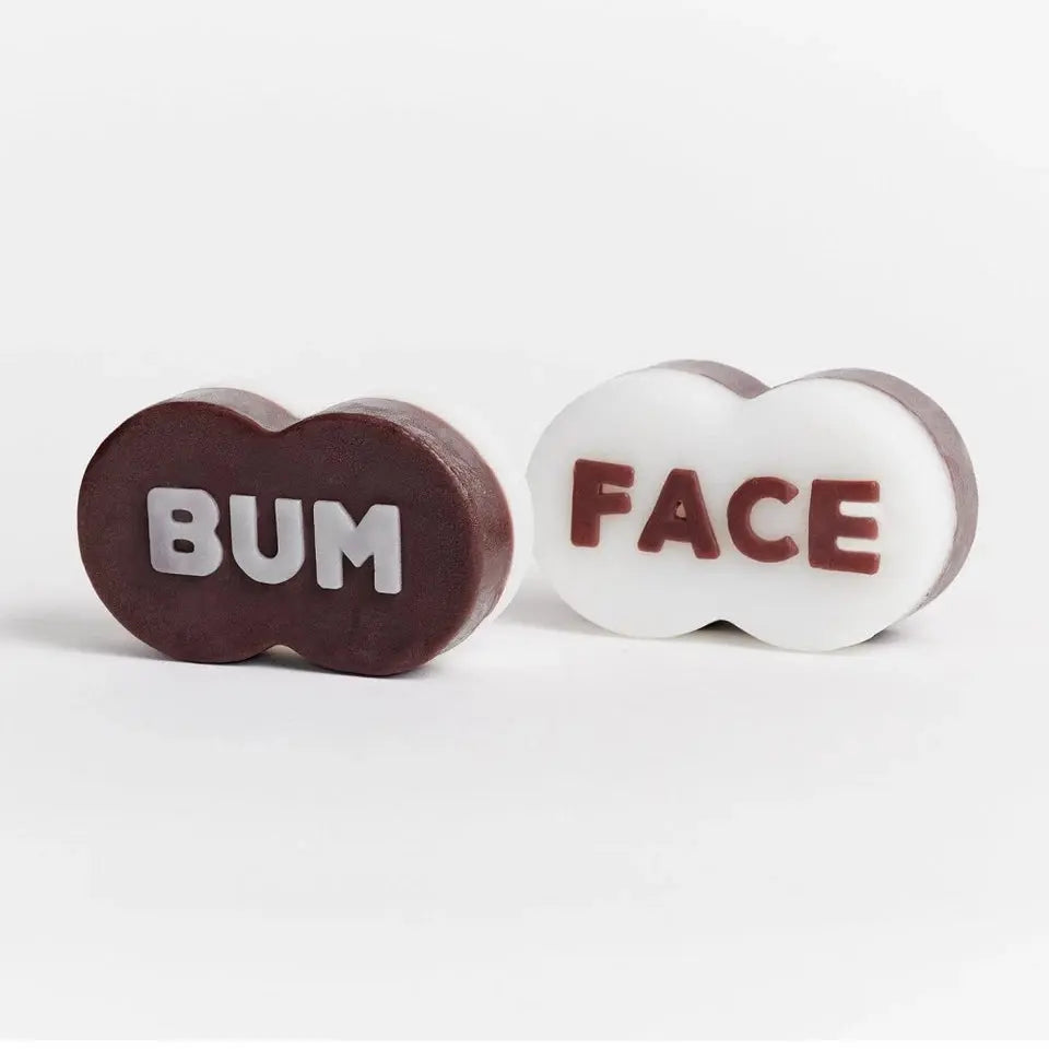 Funnybone Double‑Sided Bum Face Novelty Scented Soap | 2‑Pack Brown/White KGS