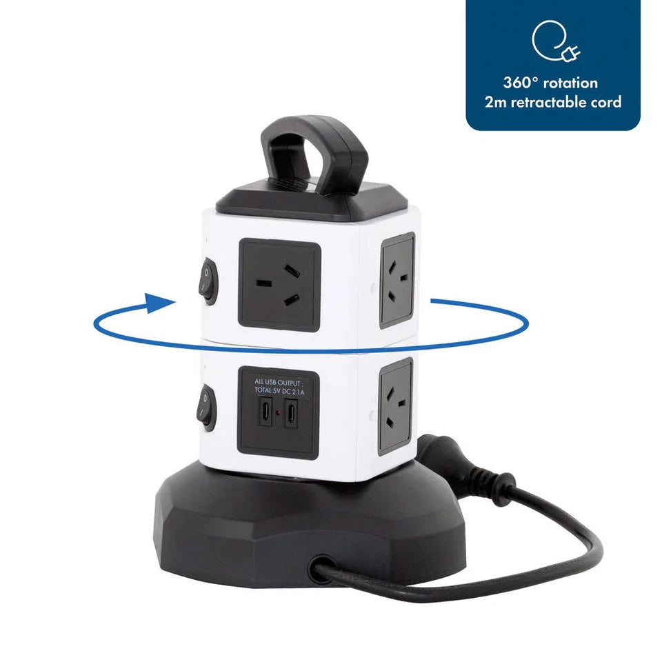 Lenoxx PT610 Power Tower | 6 AC Outlets + 4 USB Fast-Charge Ports | Vertical Power Board | Av8Store Australia KGS Av8Store