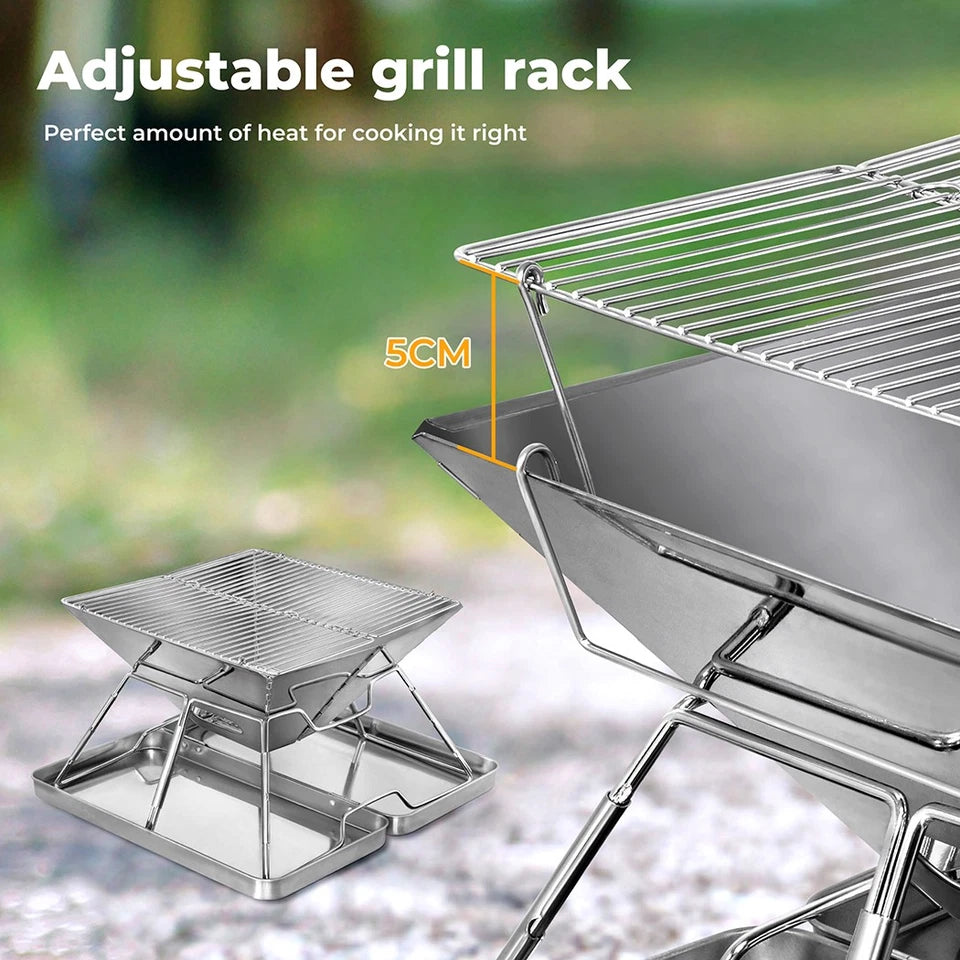 Moyasu Portable Folding Charcoal BBQ Grill & Fire Pit – Stainless Steel, Camping & Outdoor GPG Av8Store