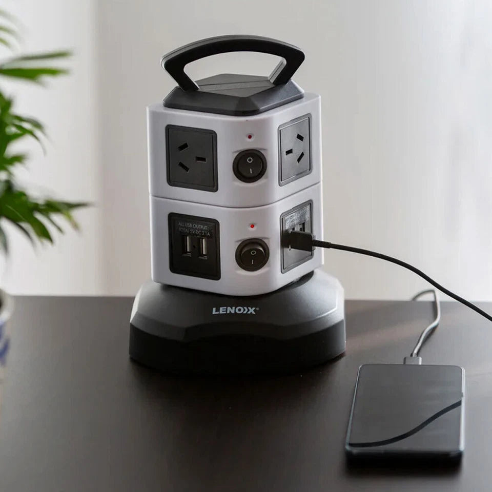 Lenoxx PT610 Power Tower | 6 AC Outlets + 4 USB Fast-Charge Ports | Vertical Power Board | Av8Store Australia KGS Av8Store