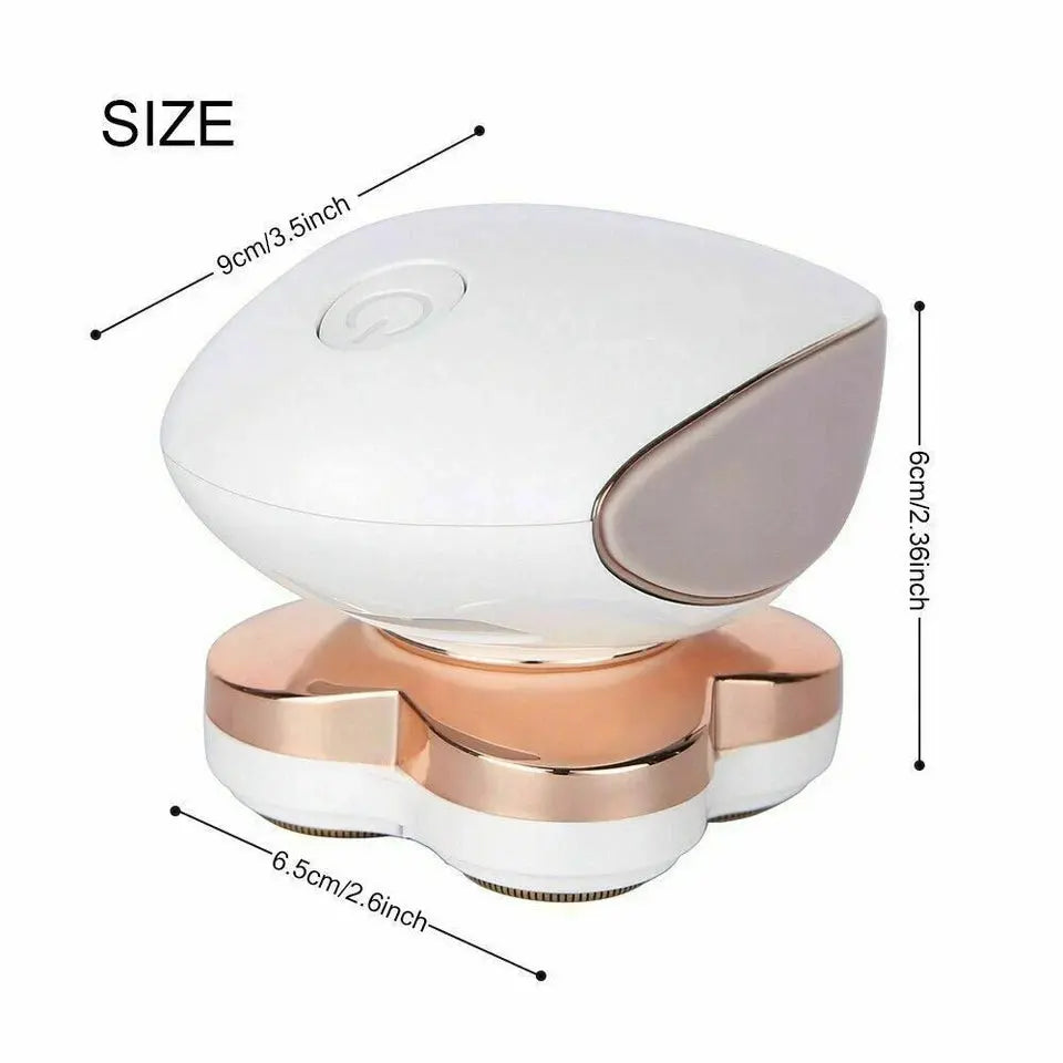 White and rose gold device with size measurements on a white background