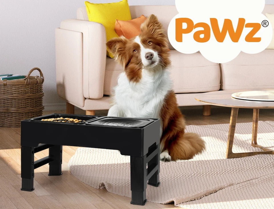 PaWz Elevated Dog & Cat Feeder | 4-Height Adjustable Raised Bowl with Slow Feeder