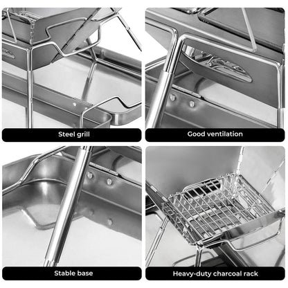 Moyasu Portable Folding Charcoal BBQ Grill & Fire Pit – Stainless Steel, Camping & Outdoor GPG Av8Store