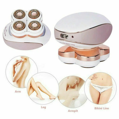 Electrolysis device with attachments for arm, leg, armpit, and bikini line on a white background.