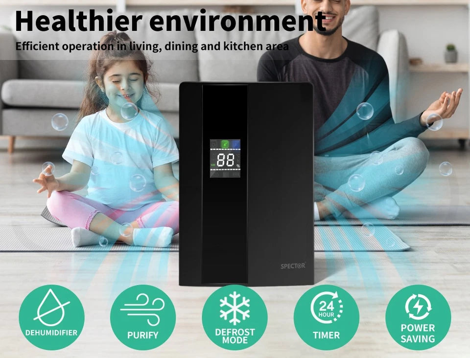 Spector 2200ml Portable Dehumidifier & Air Purifier with Photocatalyst Filter