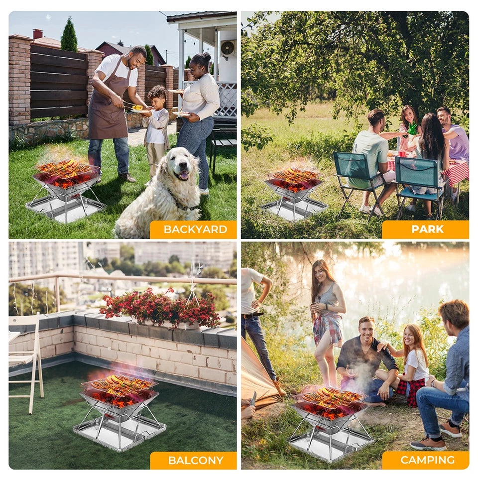 Moyasu Portable Folding Charcoal BBQ Grill & Fire Pit – Stainless Steel, Camping & Outdoor GPG Av8Store