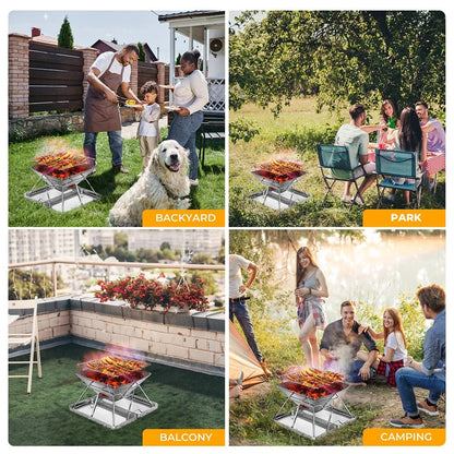 Moyasu Portable Folding Charcoal BBQ Grill & Fire Pit – Stainless Steel, Camping & Outdoor GPG Av8Store